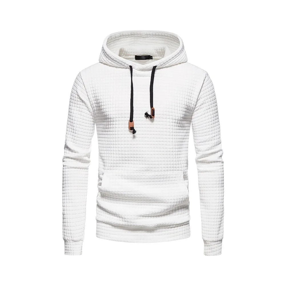 Solid Color Hooded Sweatshirt for Men with Drawstring Hood Designed for Casual Wear and Office-Friendly Styling