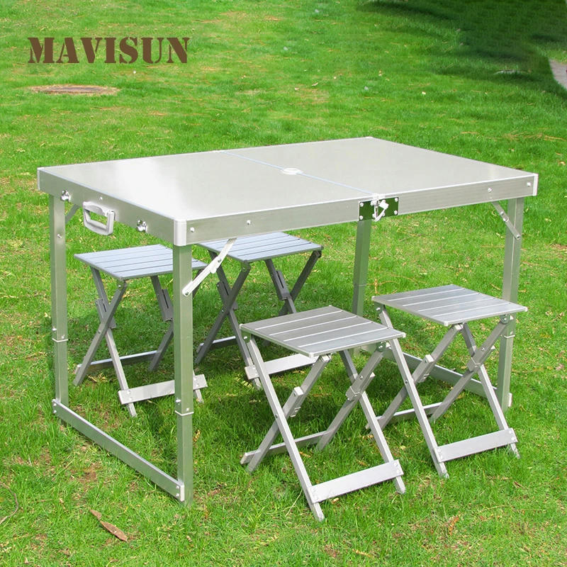 New Outdoor Folding Table And 4 Chairs Set Aluminum Alloy Portable Barbecue Chaises Picnic Car Tables Light Furniture Garden 의 자