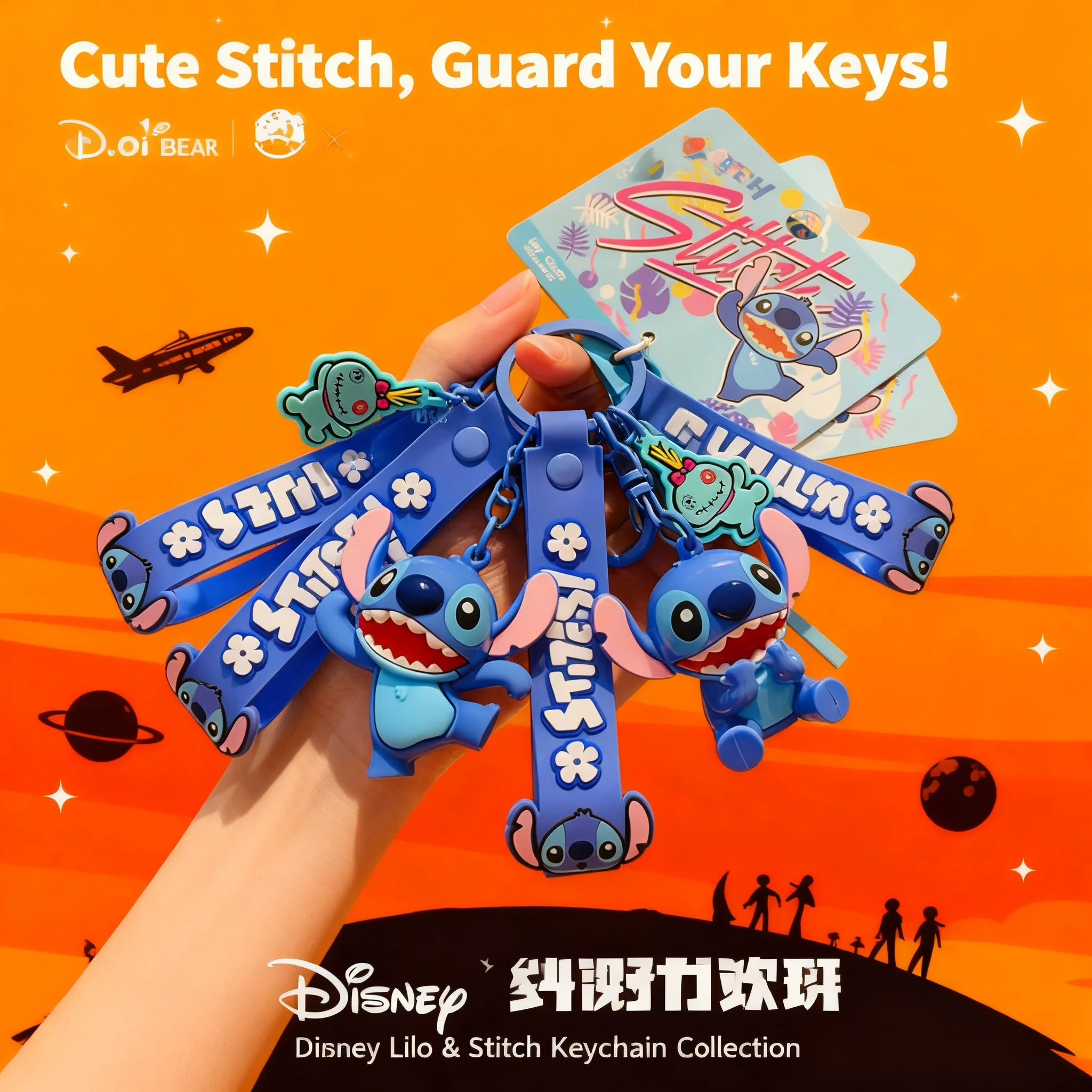 

Stitch Jumping Keychain Cartoon Figure Couple Bag Charm Car Key Chain Ring Birthday Gift