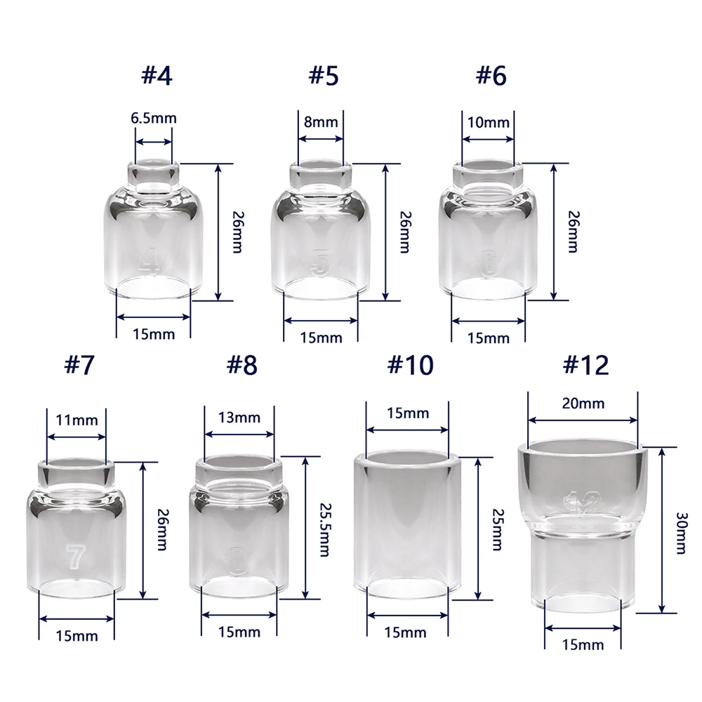 Welding Torch Stubby Gas Lens #4 #5 #6 #7 #8 #10 #12 Glass Set For WP9 WP17 WP18 WP20 WP26 Is Easy To Assemble And Use