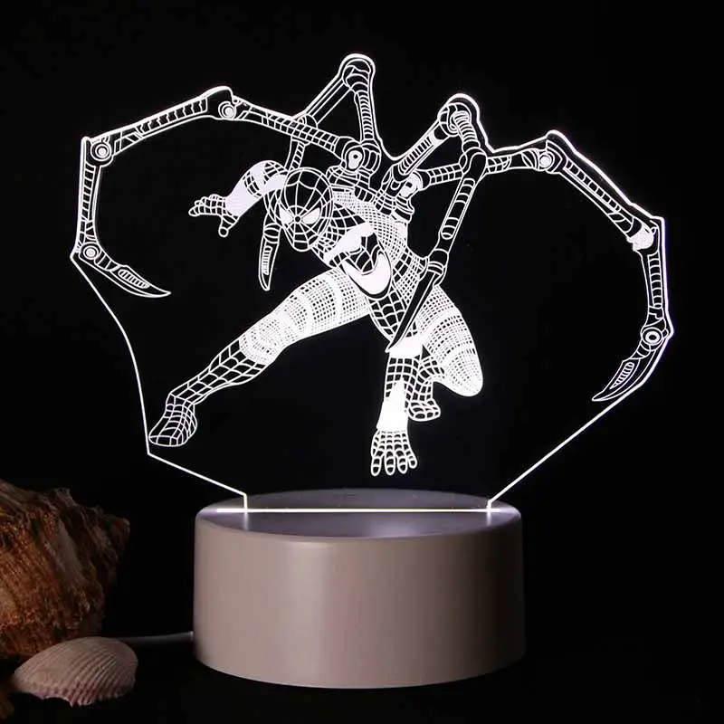 Marvel Spiderman The Avengers Anime Cartoon 3D Night Light Bedroom Bedside Lamp for Boys Birthday Creative Gift Home Decoration