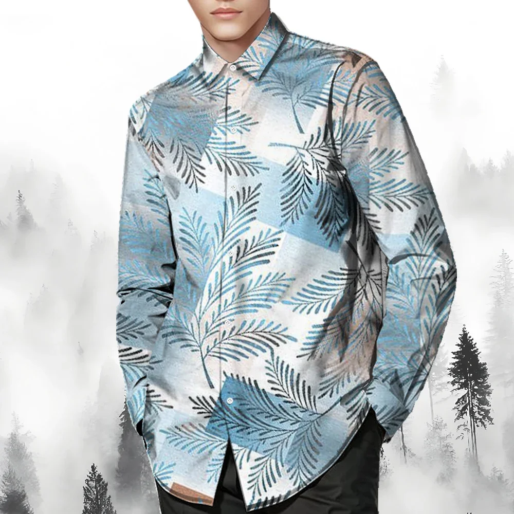 Printed Hawaiian shirt Men's button-up shirt Long sleeve Evening gown Autumn Winter Spring summer long sleeve shirt collar