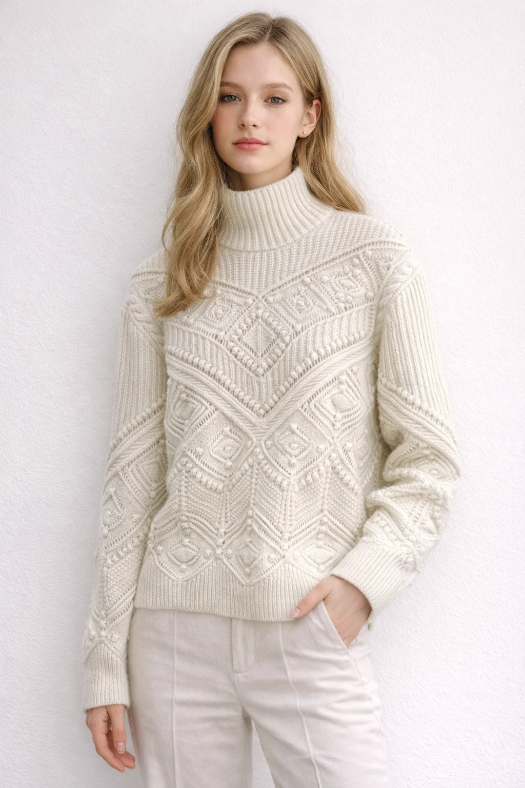 

Женский 100% кашемировый белый пуловер с воротником, ажурные вязаные топы, осенне-зимний шикарный элегантный свитер, джемпер