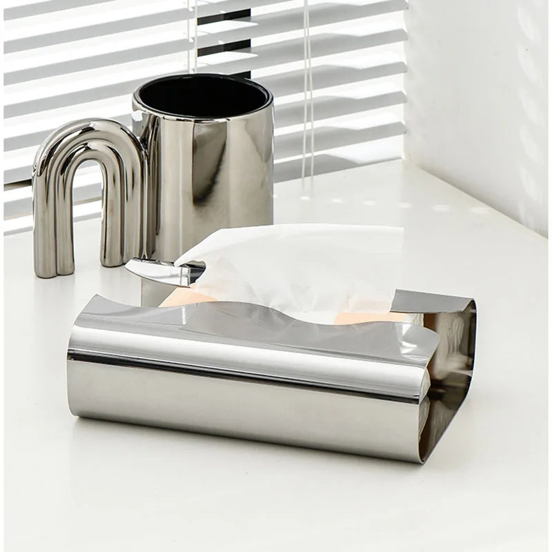 Luxury Tissue Boxes Portable Napkin Box Stainless Steel Toilet Paper Case Removable Interior Home Napkin Holder Paper Storage