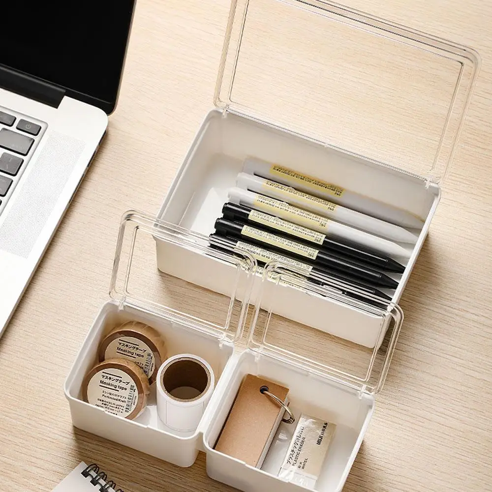 White Storage Box with Lid for Jewelry Stationery Headwear Rectangular Transparent Plastics Collection Case Home Organizer Boxes