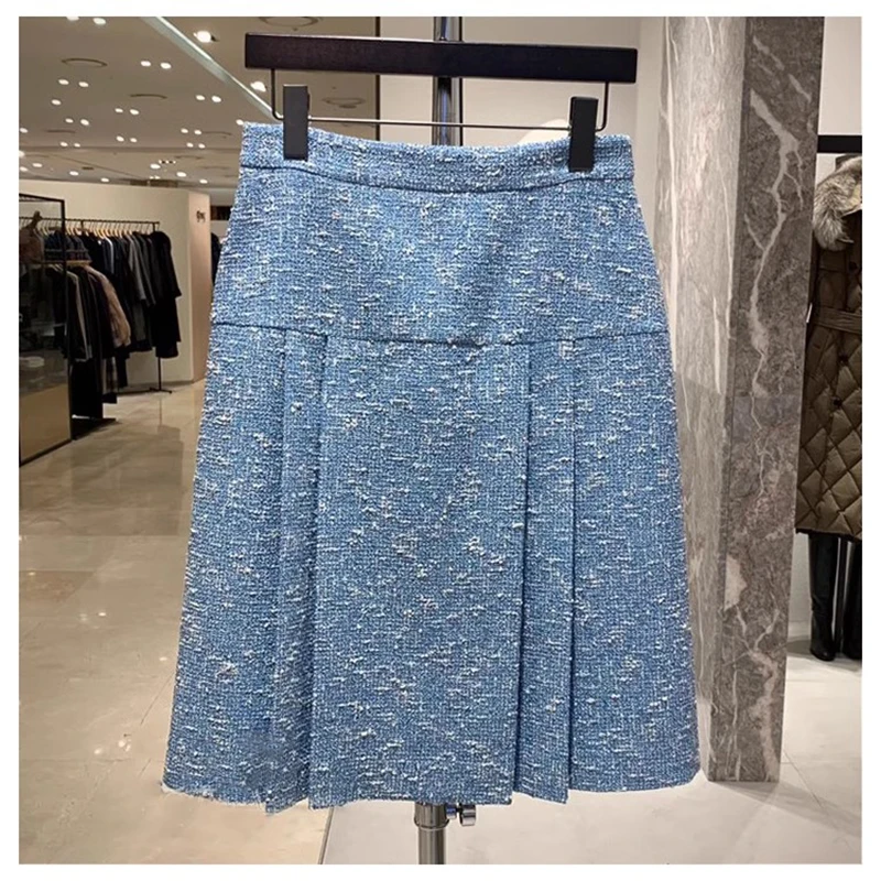 

Юбка-миди Ele трапециевидной формы, женская плиссированная юбка из грубого твида, весенняя модная брендовая юбка со средней талией Selfwill