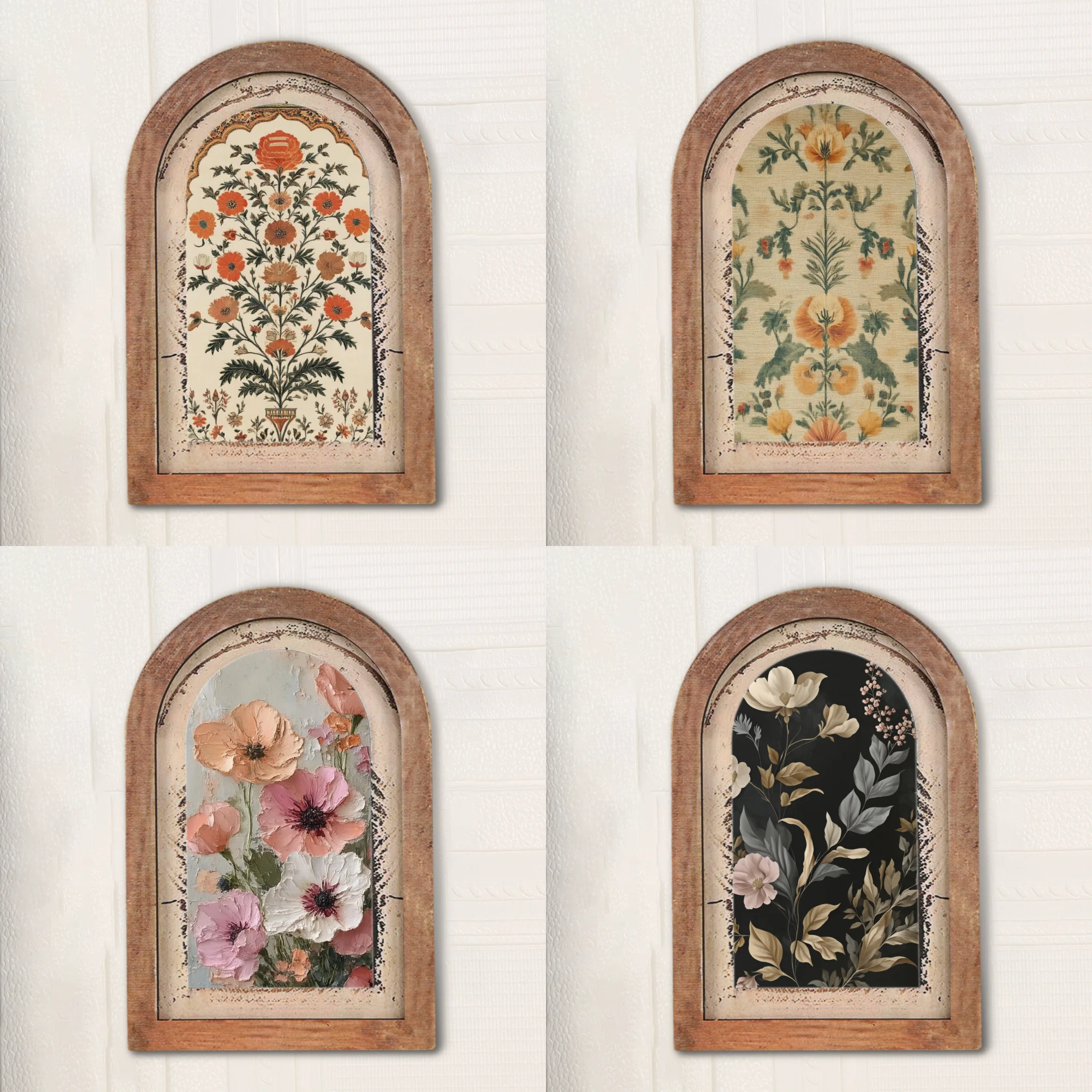 Vintage Bogenförmiger Holzrahmen Wandkunst Florale Botanische Lustige Tier-Wanddekoration Landhaus Heimdekoration – Detail 5