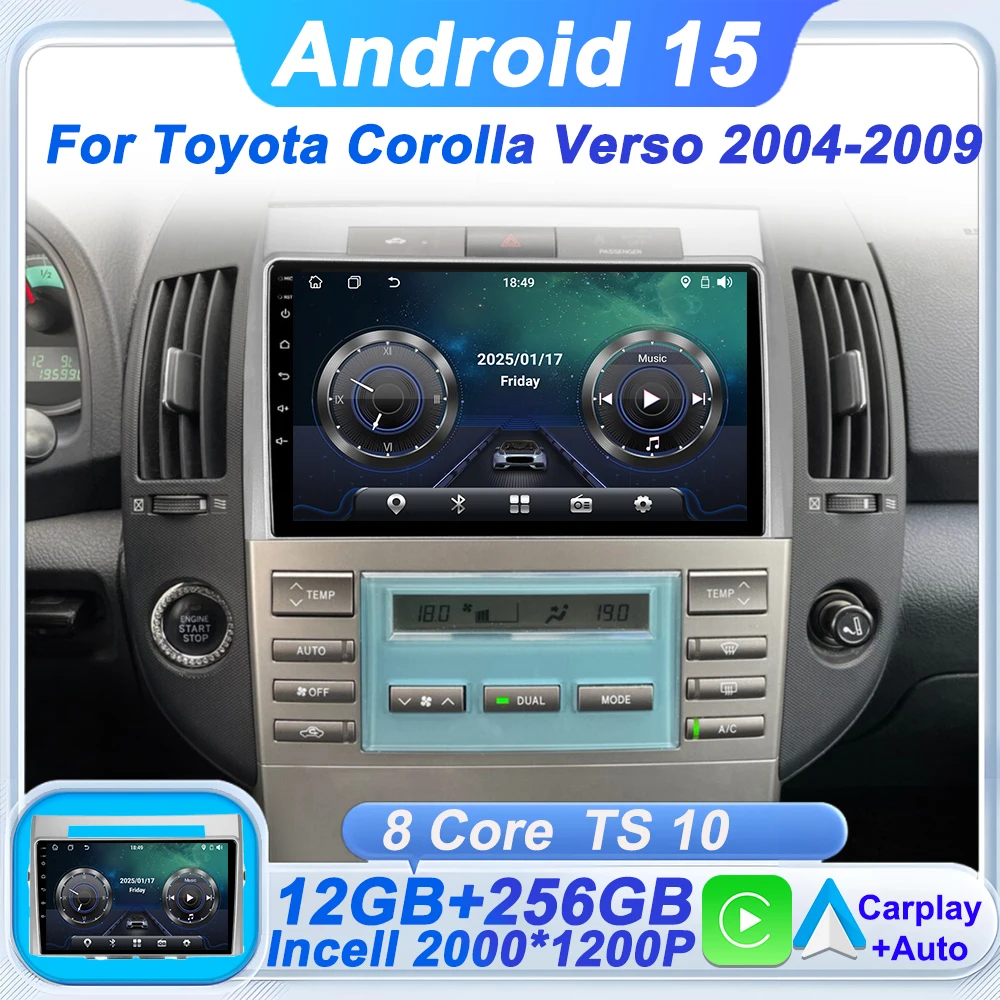 

2 Din Car Radio Multimedia Player For Toyota Corolla Verso 2004-2009 Carplay Navigation GPS Android Autoradio Head Unit 4G Wifi