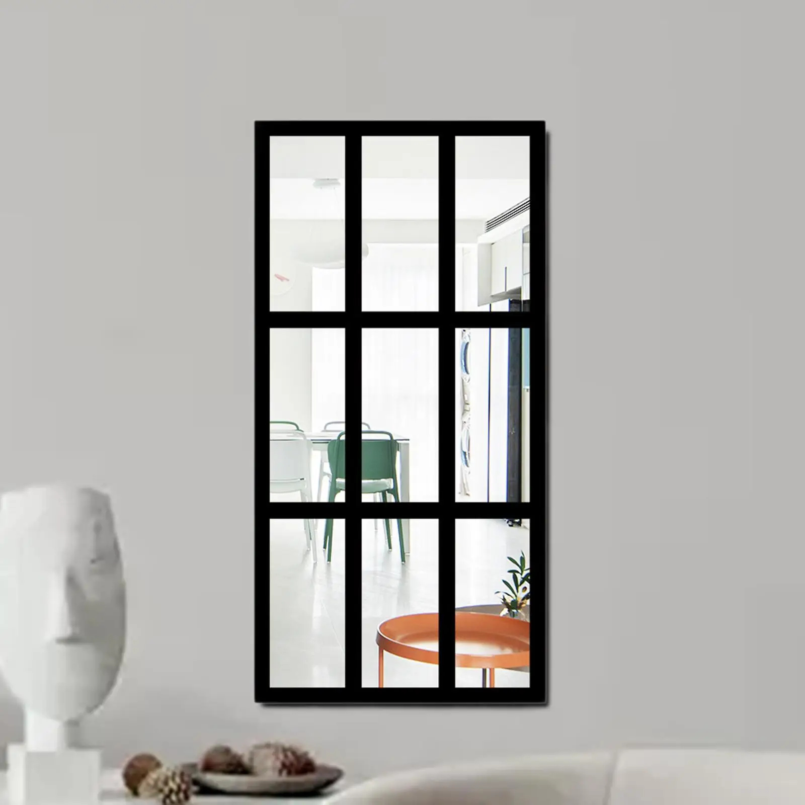 مرآة حائط مزخرفة، مرآة حائط نافذة مقلدة للحمام في غرفة المعيشة #2