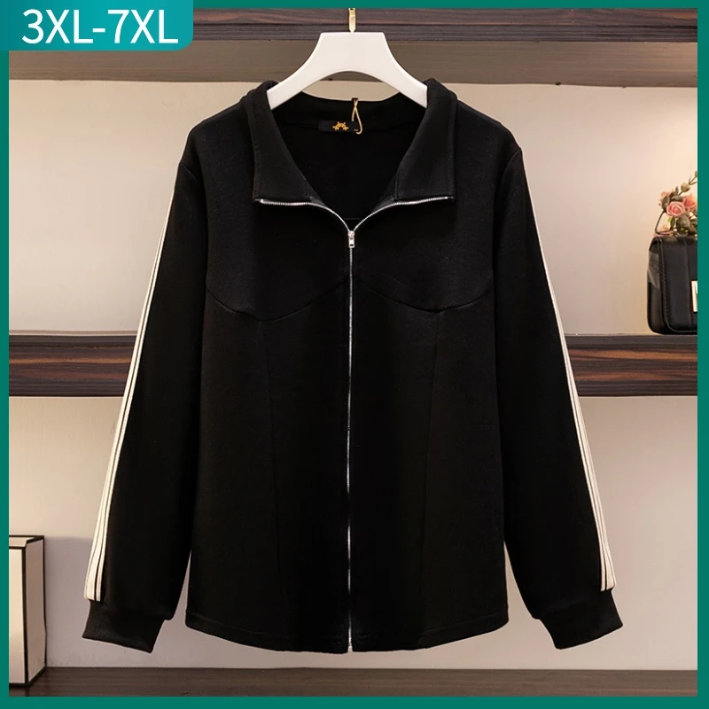 New 2022 Spring Autumn Plus Size Sports Jacket For Women Large Size Loose Long Sleeve Cotton Zipper Coat 3XL 4XL 5XL 6XL 7XL