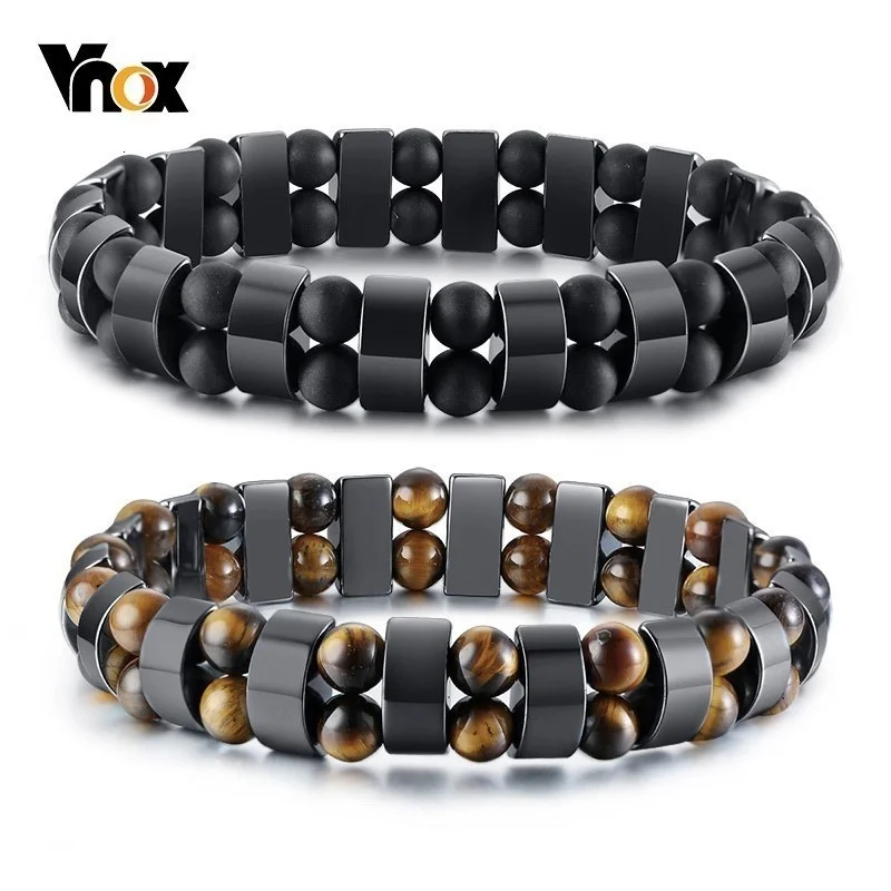 

Vnox Stylish Tiger Eye Stones Bracelets for Men Health Hematite Beads Wrap pulseira masculina 20.5cm