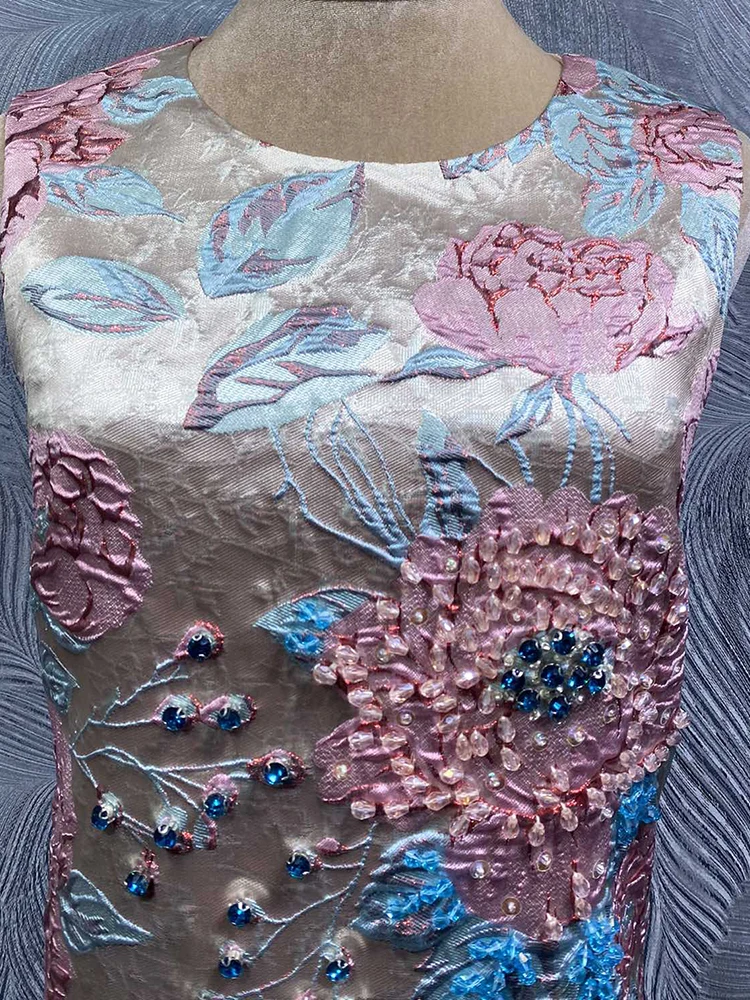 DLDENGHAN ชุดเดรสสั้นผ้าแจ็คการ์ดประดับลูกปัดสำหรับผู้หญิง คอลเลคชั่นต้นฤดูใบไม้ร่วง แฟชั่นเสื้อผ้าสตรี