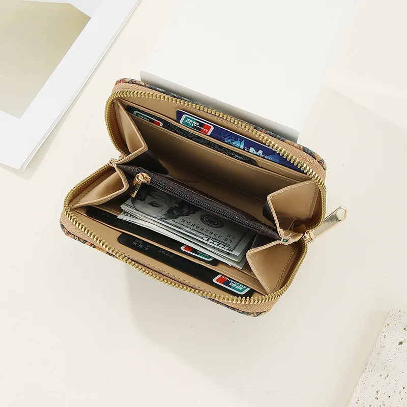 Retro Cork Pattern Wallet Women Change Purse Money Bag Multi Slot Card Holder Organizer Short Medium Zipper Coin Purse Clutch