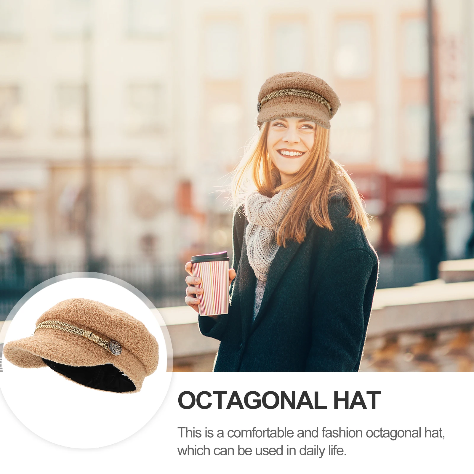 

Octagonal Hat Lambwool Warm Decorative All Match Hat Girls Visor Caps All match Fashionable Winter Hats