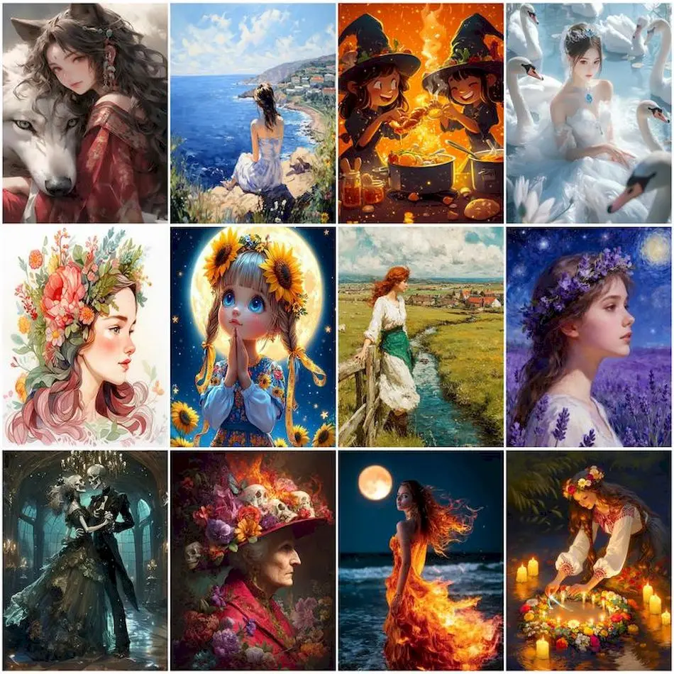 

RUOPOTY Oil Painting By Numbers Adult Coloring Women girl Watercolor Acrylic Paints Canvas Art Painting Art Supplies Diy Set Oil