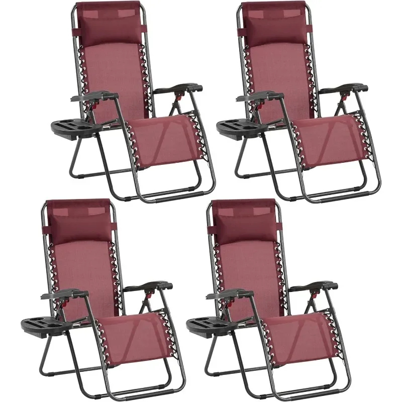 Zero Gravity Recliners Outdoor Adjustable Folding Reclining Lounge Chairs w/Pillows, Cup Holder Trays and Carry Strap