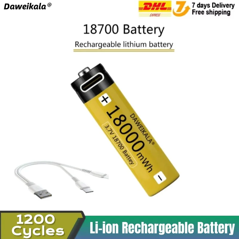 

Daweikala 18650 Battery USB Type-C 18700 3.7V 18000mWh USB Rechargeable Li-ion Battery For Flashlight Electric Mobile Phone Toy
