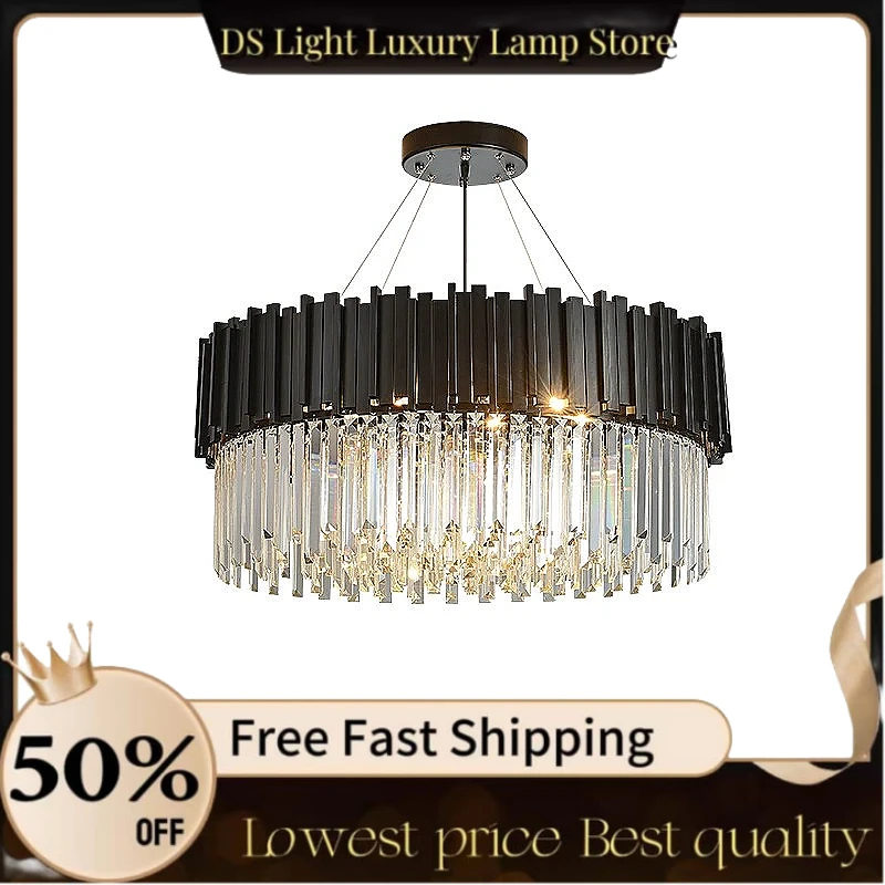 

Postmodern Golden Art Deco Stainless Steel Crystal Chandelier Lighting Lustre Suspension Luminaire Lampen For Dinning Room
