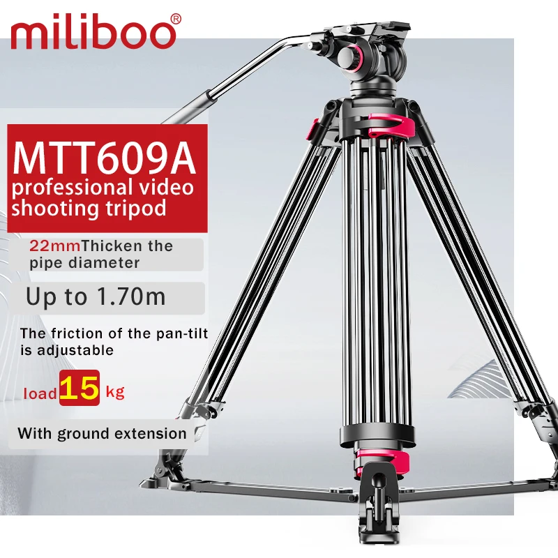 Miliboo MTT609A treppiede per fotocamera a sfera con testa idraulica professionale per impieghi gravosi per videocamera/supporto DSLR carico treppiede Video 15 kg Max