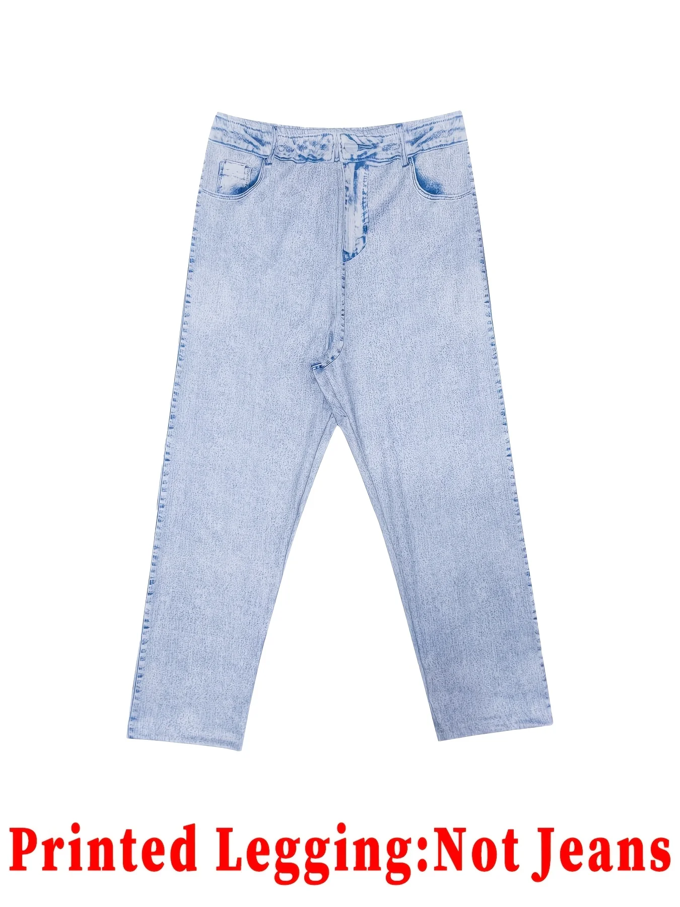 Y2K Damen High-Rise Capri-Leggings mit Denim-Print, Nicht-Denim, Hochelastisch, Slim Fit, Streetwear, Sommer-Crop-Hose – Detail 1