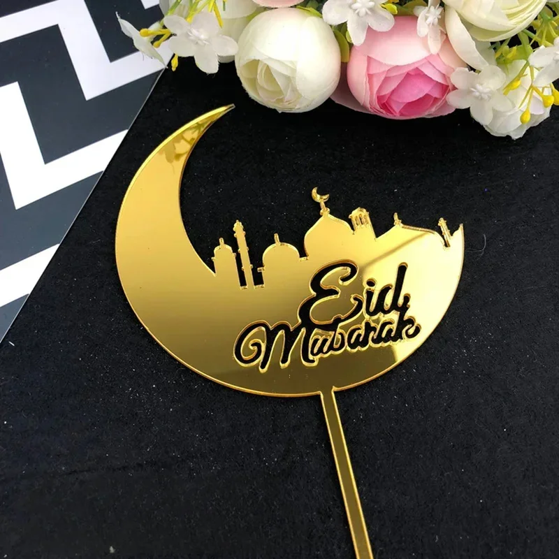 Gold Silver Acrylic Moon Ramadan Cake Topper Eid Mubarak  Decoration Muslim Baking Decor Party Supplies