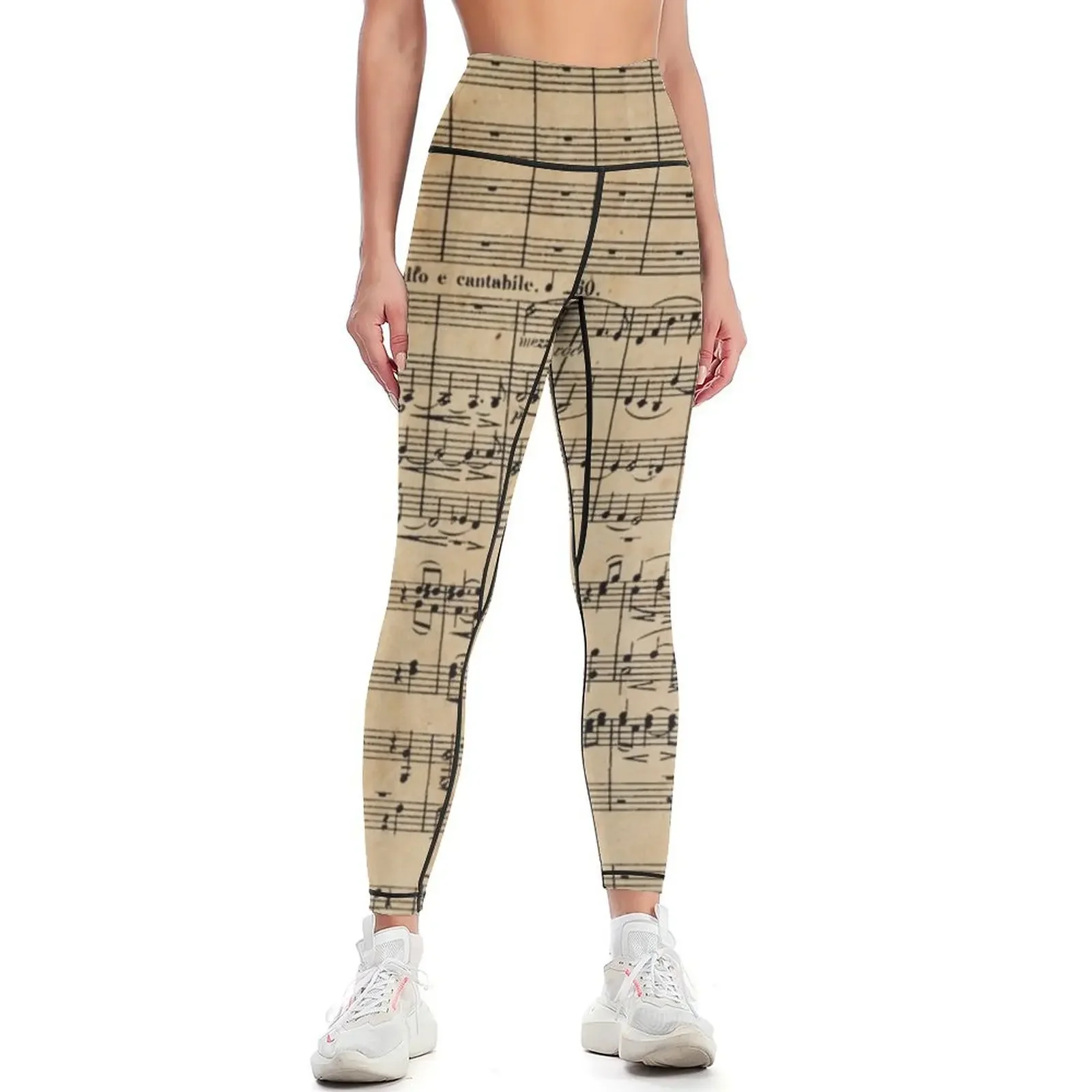 

Beethoven's 9th on Antique Paper Leggings gym top sports for gym sport set Women sports Womens Leggings