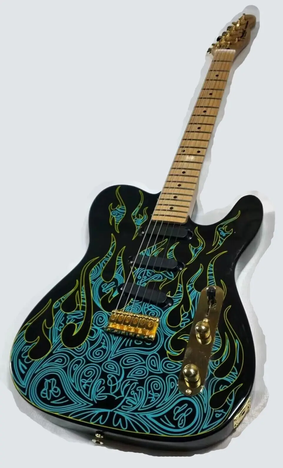 Artist James Burton tele blue Paisley Flam Electric Guitar with blue flame fast ship