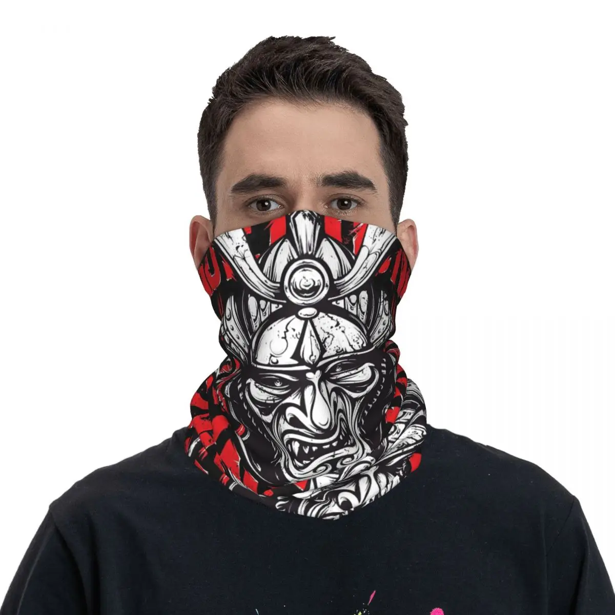 Awesome Samurai Demon Gold Bandana Neck Cover Printed Mask Scarf Multifunction Balaclava Hiking Fishing For Men Women Washable