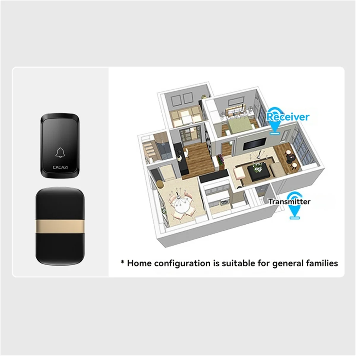 Wireless Smart Doorbell, 300m Range Smart Door Bell, Waterproof Home Welcome Door Bell, No Outlet Needed EU Plug