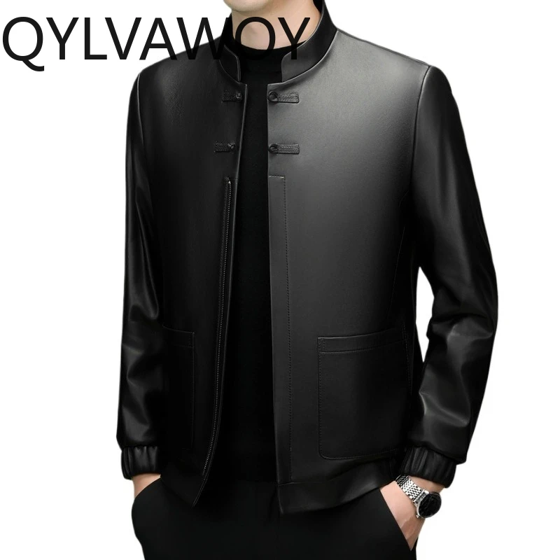 

QYLVAWOY Autumn Winter Jacket Man Real Leather Jacket Sheepskin Leather Coat Chinese Style Frog Button Jackets for Man Chaqueta