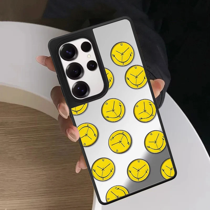 Simple Smiling Face Mirror Surface Magnetic Phone Cover for Samsung Galaxy S23 S24 S25 S26 Ultra S26+ Plus Case