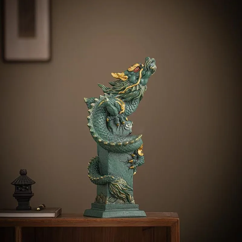 Sandstone Zodiac Panlong Dragon Statue Chinese mascot  Home Room Office Feng Shui Statue Best Gift in Year of the Dragon