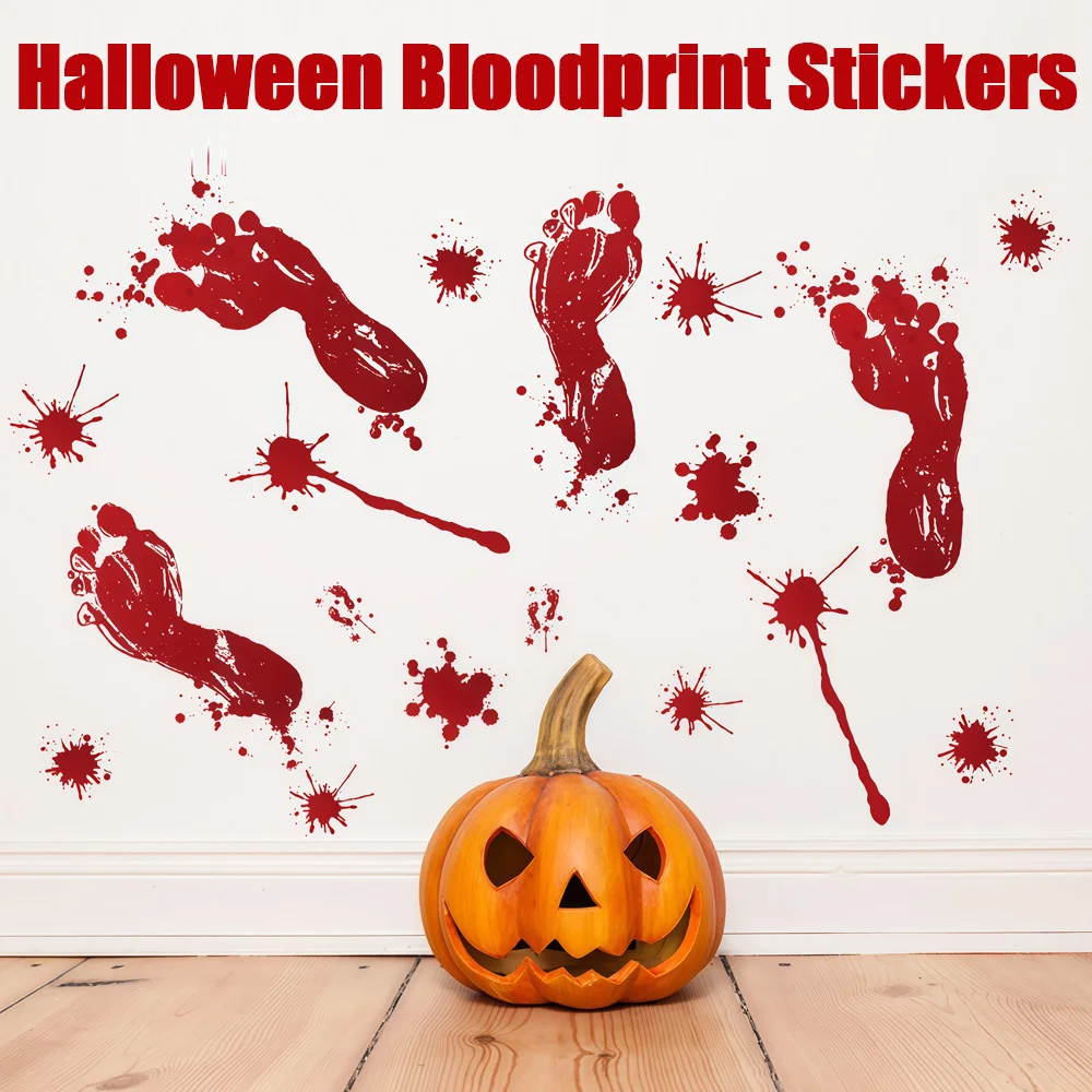

Halloween Bloody Handprint Window Stickers – Removable Waterproof Wall Decals for Restroom, Haunted House, Party Decoration