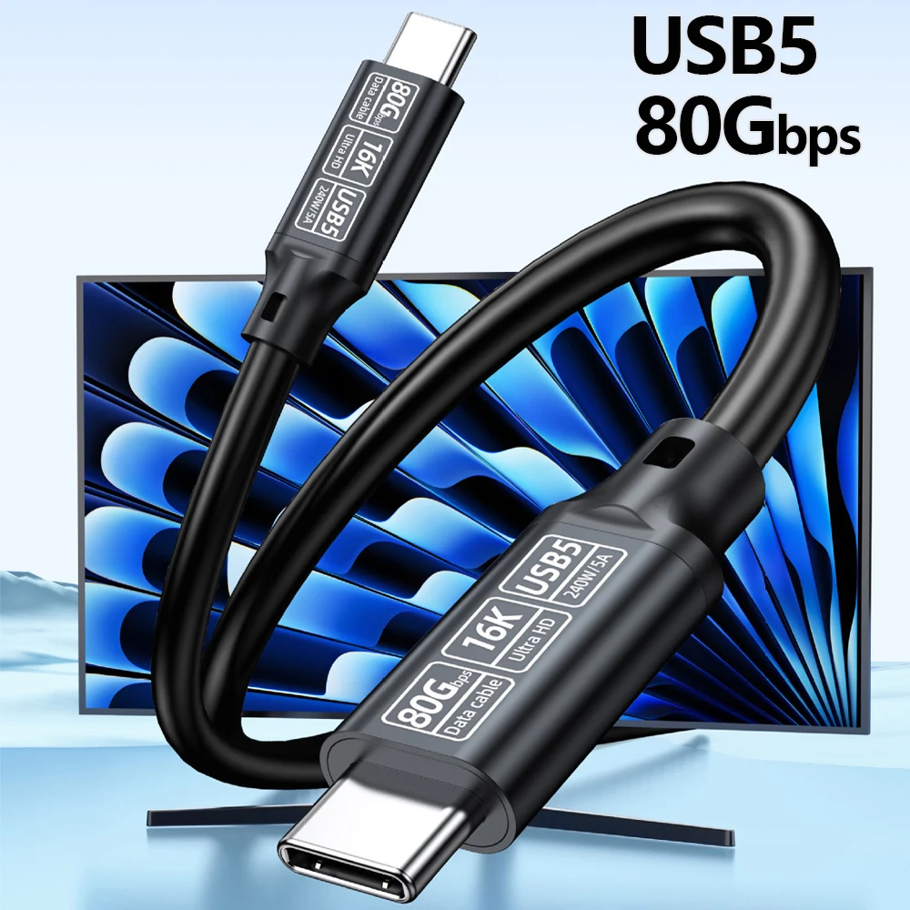 

USB 5 4 Type C Cable Fast Charging 16K Video 80Gbps 240W PD3.1 Samung Thunderbolt5/4/3 Full Function USB C To C Data Transfer 1m