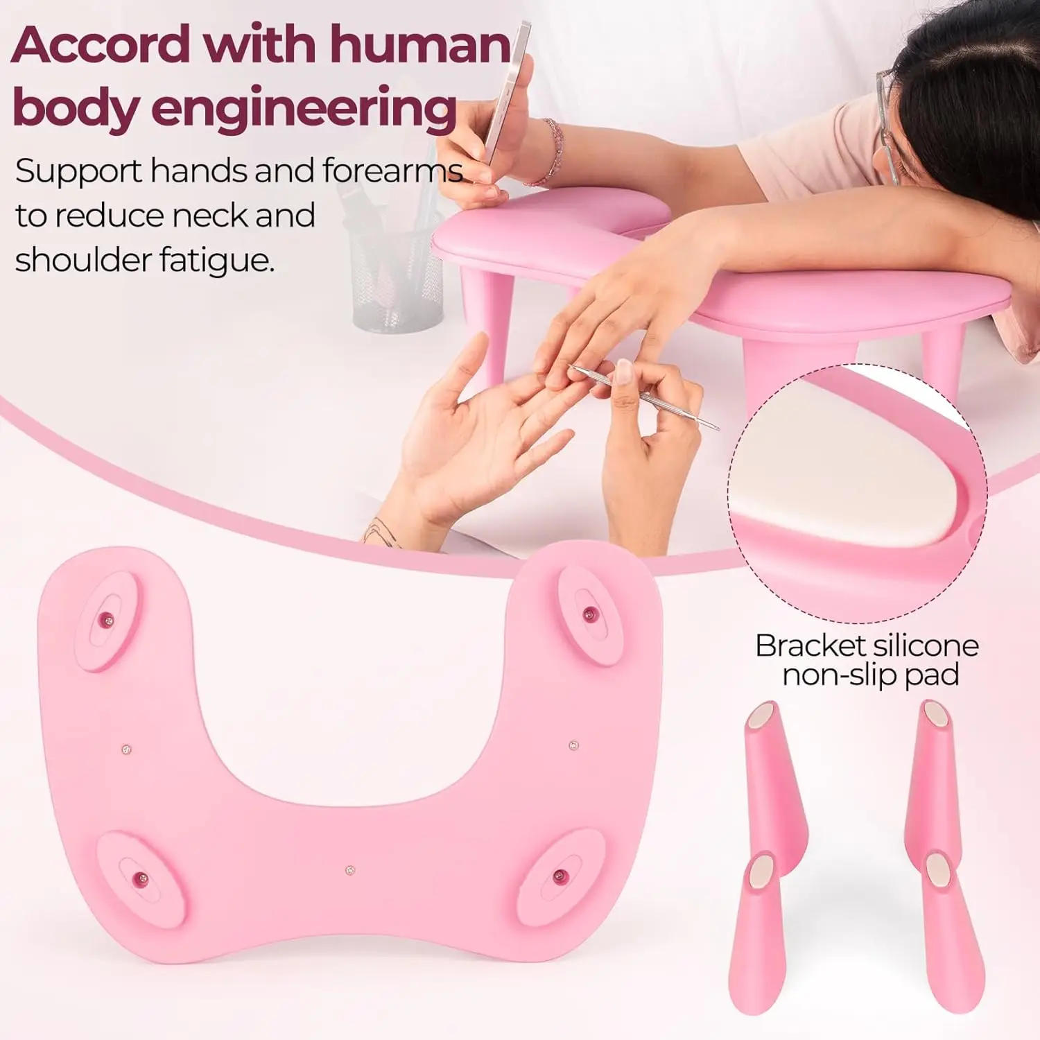 Big U-Shaped Arm Rest For Nails Tech Extended Support Surface Armrest Pillow Cushion for Nail Hand Rest with Stable Brackets