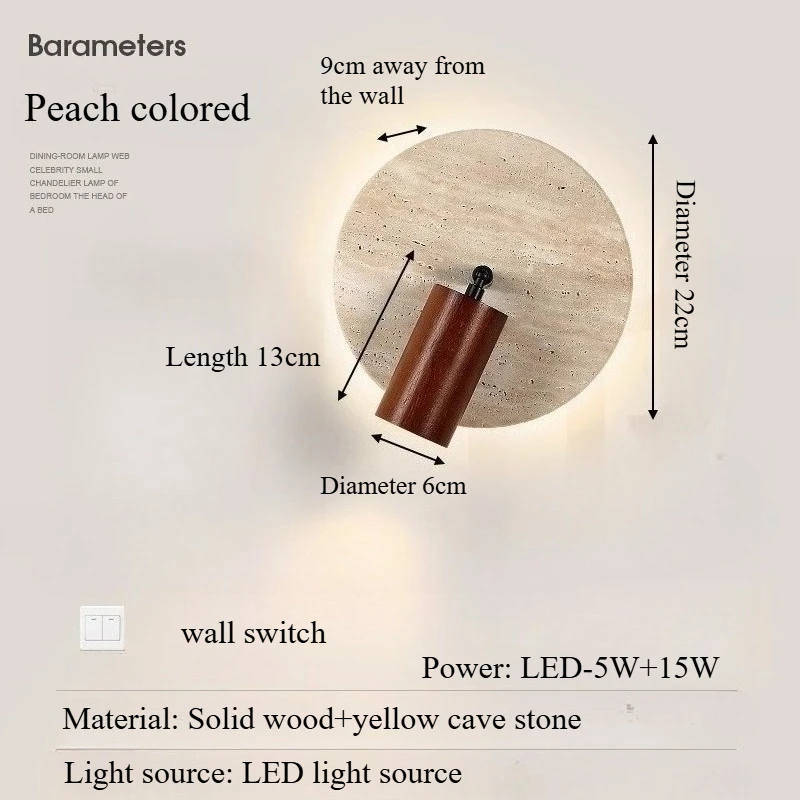 Retro Creative Bedside LED Wall Light Natural Yellow Cave Stone Wall Light with Cable Switch Bedroom Study Atmosphere Lighting
