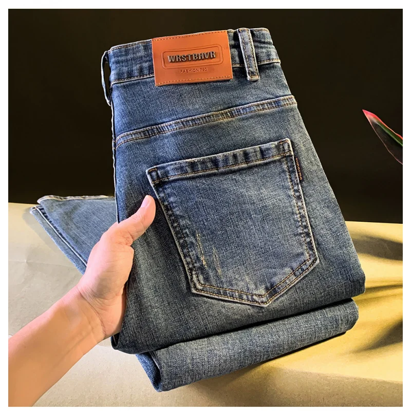 

Высококачественные модные осенние джинсы в корейском стиле для мужчин с модными эластичными, приталенными, небольшими ногами, повседневными и универсальными мужскими брюками.