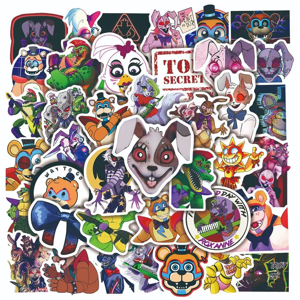 50PCS Game Five Nights Freddy FNAF Stickers Freddy Fazbear Bear for Car Laptop Luggage Phone Decal Waterproof Sticker Toys Gifts