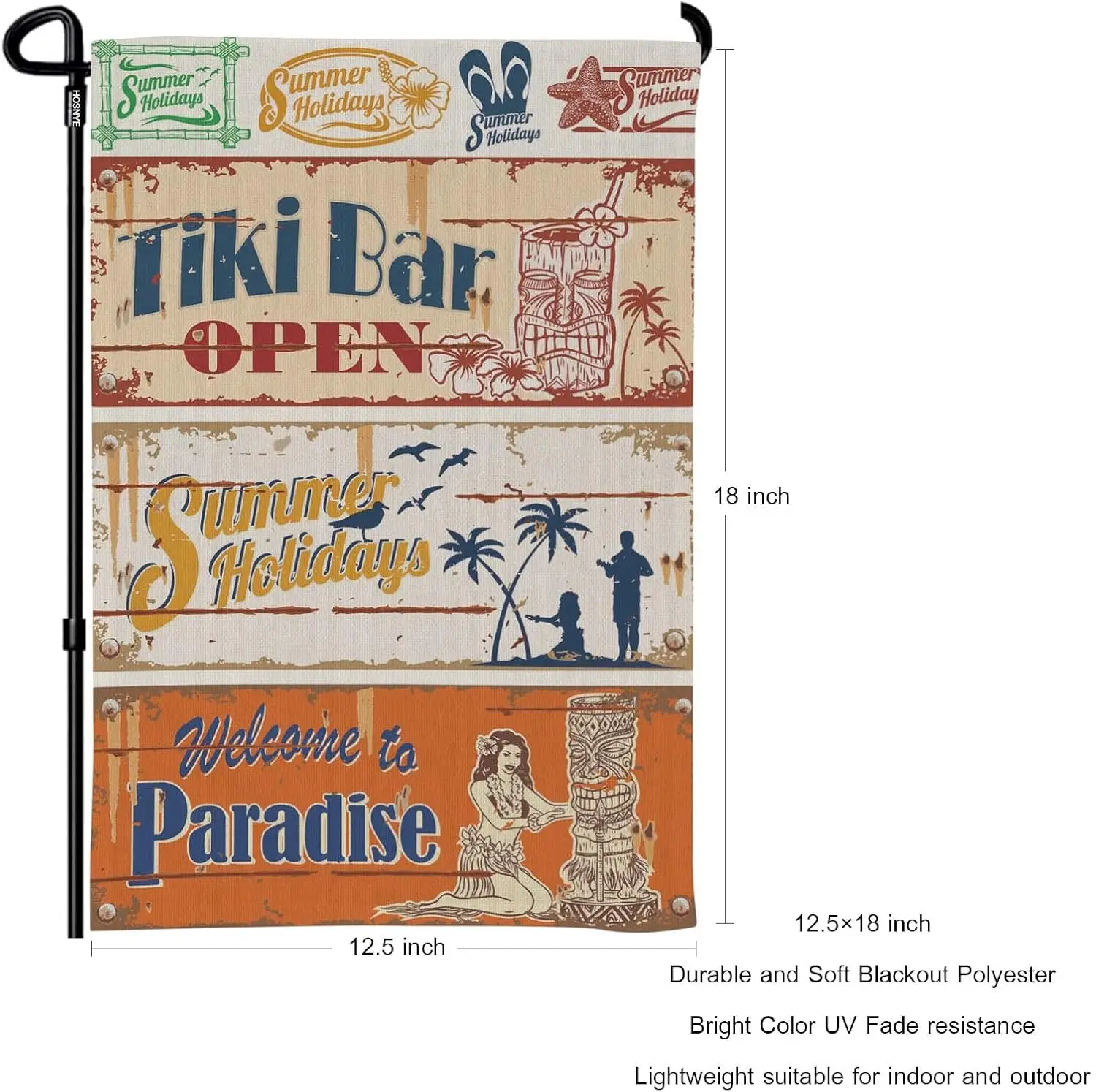 HOSNYE Vintage Summer Holidays Garden Flag 12x18 Inch Double Sided Tiki Bar Welcame to Paradise Garden Flags For Outside Outdoor