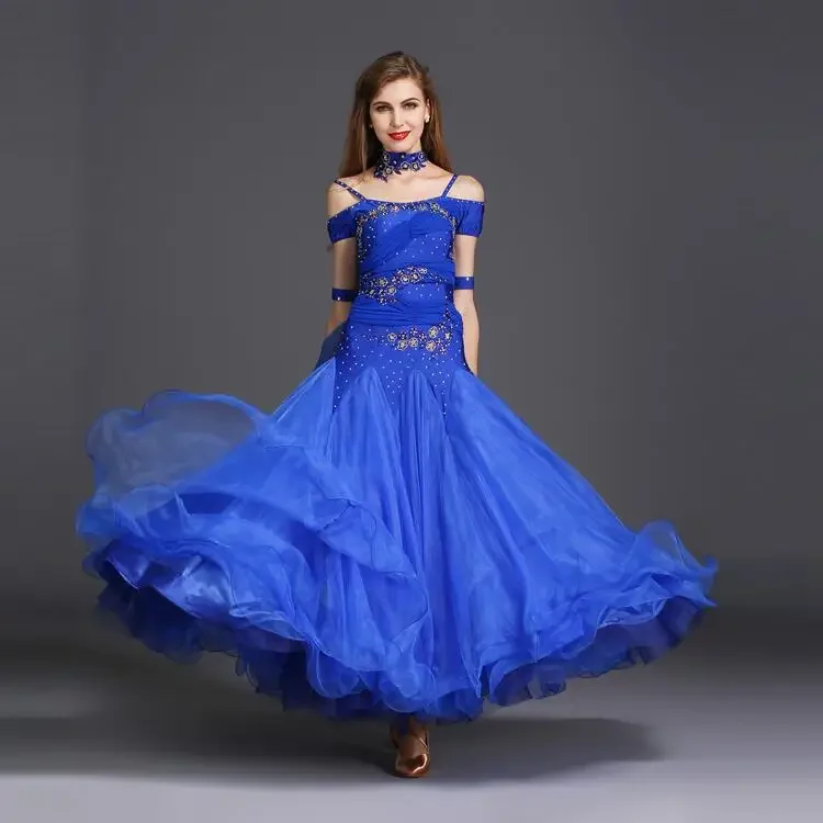

Ballroom Dance Dress Competition Standard Waltz Stage Performance Modern Women Rhinestone Shiny Fluffy