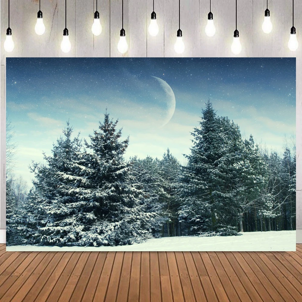 Winter Dreamy Natural Scene Photo Background Pine Forest Snow Mountain Christmas Party Home Decor Photography Backdrops Prop
