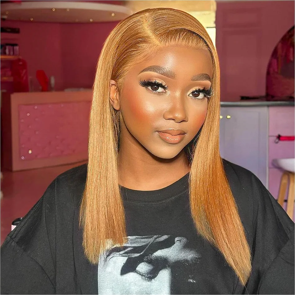 #27 Honey Blonde Human Hair Wig 13x4 HD Transparent Lace Front Human Hair Wig For Women Bone Straight Human Hair Lace Front Wig