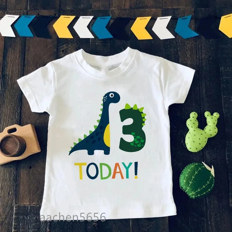 Dinosaur Birthday Number Boys T Shirt Summer Children T-Shirt for Boy Baby Girls Tops Kids Tshirt Cartoon Tee Shirts Clothes