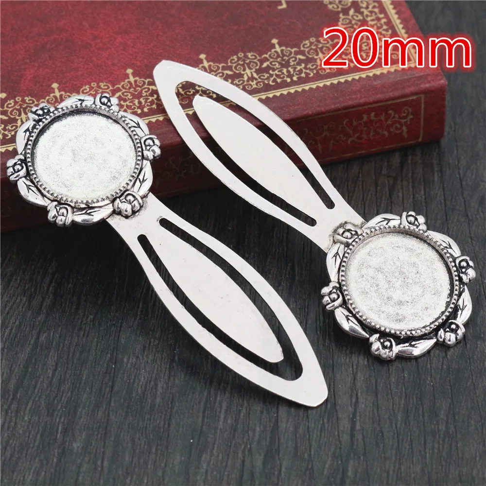 2pcs Antique Silver Plated Bronze Bookmark Cabochon Base Set