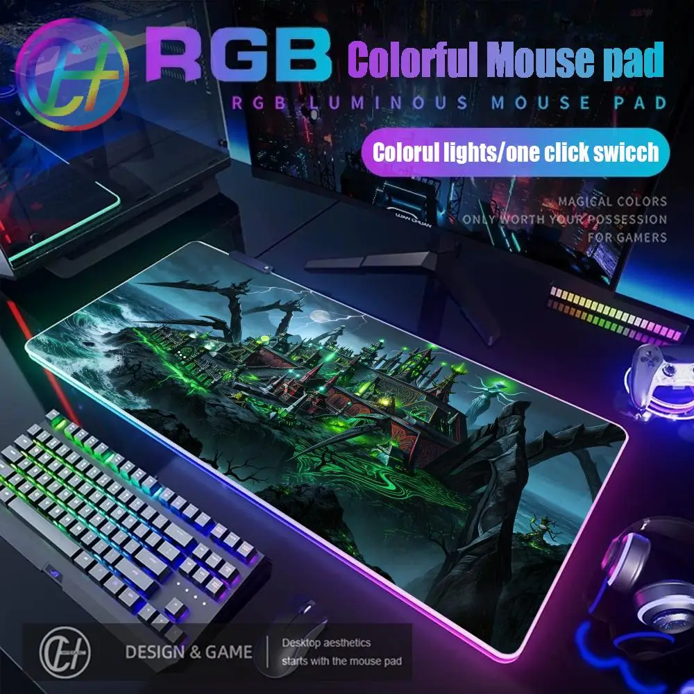 RGB HD Mouse Pad Anime Heroes of Might and Map Laptop Accessories Gaming Keyboard Mat Desk Protector Deskmat Mats HYBXAXC