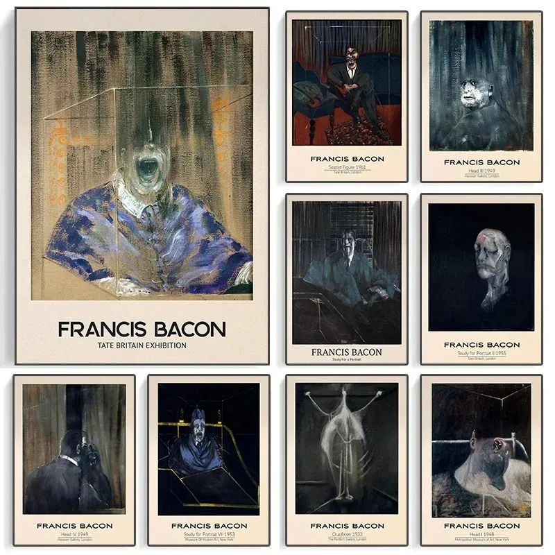 Francis Bacon Exhibition Poster Grotesque Figures Portrait Art Print Canvas Surrealist Living Room Home Wall Art Decor Painting