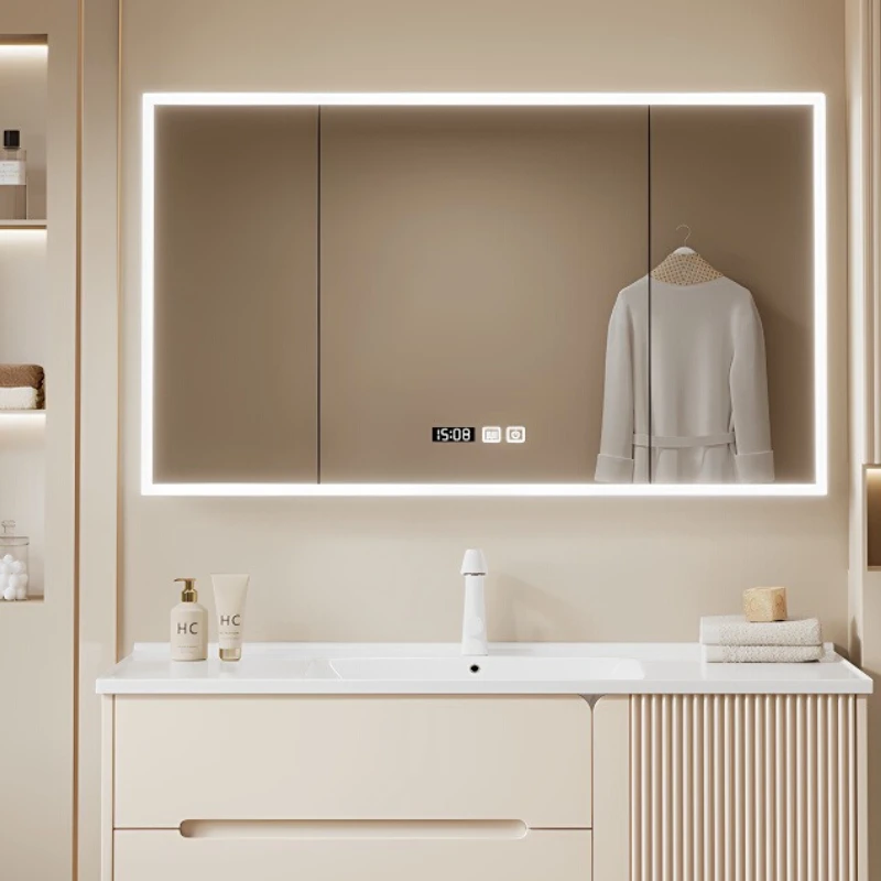 Washbasin Wood Bathroom Cabinet Drawers Design Minimalist Mirror Bathroom Cabinet Sink Led Light Meuble Wc House Accessories
