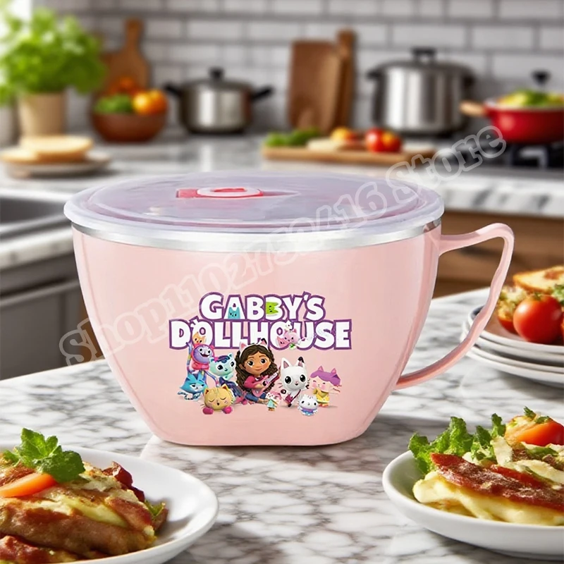 

Gabby Dollhouse Noodle Bowl Anime Character Print Bowls Cartoon Kawaii Kitchen Products Cute Thermal Bowl with Lid Gift Hot Sale