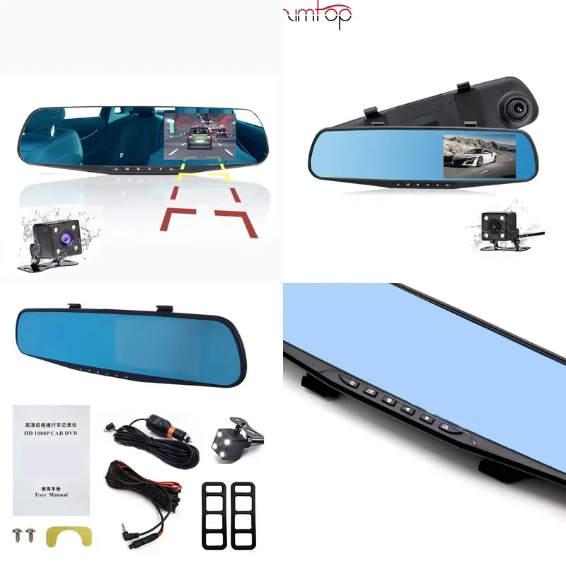 1080P Car DVR Double Lens Car Camera Rearview Mirror Video Recorder Mirror Dash Cam With Auto Blackbox Night Vision G-Sensor
