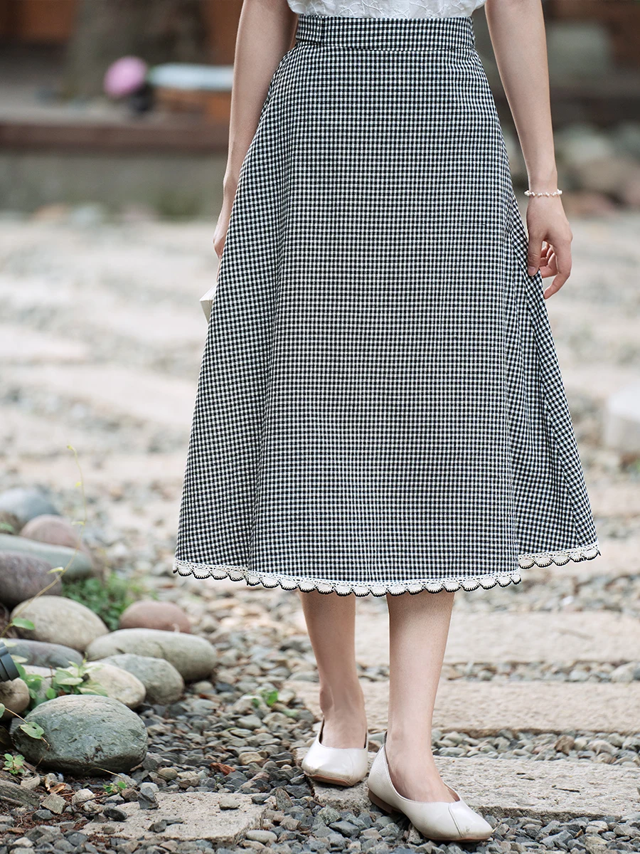 

Художественная юбка из чистого хлопка, женская, новый дизайн, стройнящая, длинная, черно-белая, для повседневной носки, с высокой талией, А-силуэт